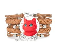 Cartoon Cat Bubble Big eyes love heart adjustable leather braided bracelet
