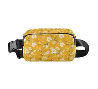 Cartoon Cat Bunny and Flower Green Large Capacity Fanny Pack Waist Bag with Adjustable Strap for Travel Running Hiking, Bees on Yellow, One Size