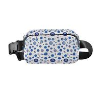 Cartoon Cat Bunny and Flower Green Large Capacity Fanny Pack Waist Bag with Adjustable Strap for Travel Running Hiking, Turkish Blue Evil Eye Dots Minimalist, One Size