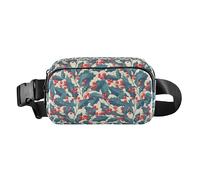 Cartoon Cat Bunny and Flower Green Large Capacity Waist Bag Fanny Pack with Adjustable Strap for Travel Shopping Running, Christmas Holly Leaves, One Size
