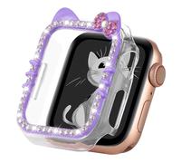 Cartoon Cat Case Compatible with Apple Watch Cover for Women iWatch Series 10 46mm 42mm, Series 9 8 7 41mm 45mm, Series 6 5 4 SE 40mm 44mm, Bling Rhinestone Cute Protective Clear PC Frame
