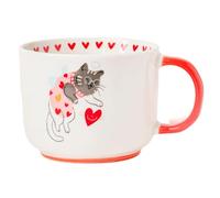 Cartoon Cat Ceramic Mug 400ml Cute Valentine’s Coffee & Tea Cup Glazed Gift Mug for Cat Lovers & Romantic Gifting Assorted Designs (Cat with Heart Balloon)