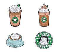 Cartoon Cat Coffe Badge Brooch Pin Set for Women Girls Cafe Cup Ice Cream Kitten Animal Pet Paw Print Enamel Brooches Pins Cute Jewelry Gifts for Lapel Jackets Hat Backpack Button Accessories 4Pcs