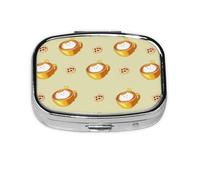 Cartoon Cat Coffee Square Pill Box with Full Print Design - Portable Metal Travel Case for Vitamins & Medication, 2.2x1.6x0.7 Inch.