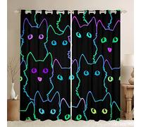 Cartoon Cat Curtain for Bedroom Children Pet Cats Darkening Window Dreapes Cute Kitten Neon Light Blackout Curtains(30%-50%) 3D Animal Cat Lover's Window Treatments W66*L90