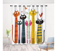 Cartoon Cat Curtains 72 Inch 2 Panels, Colorful Pet Heart Shape 3D Pattern Drapes with Eyelet Thermal Insulated Curtain, Abstract Animal Blackout Curtains for Bedroom Living Room, 46" x 72"
