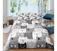 Cartoon Cat Duvet Cover for Little Girls Kids Bedroom Child Cute Animals Printed Comforter Cover Modern Fashion Pet Bedding Kitten Lovely Fat Face Quilt Cover Decor 3 Pcs King