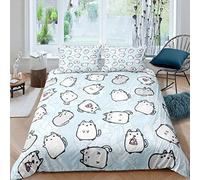 Cartoon Cat Duvet Cover for Little Girls Kids Bedroom Child Cute Animals Printed Comforter Cover Modern Fashion Pet Bedding Kitten Lovely Fat Face Quilt Cover Decor 2Pcs Single