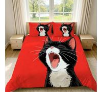 Cartoon Cat Duvet Cover Set Double 3D Printed Microfiber Cute Animals Bedding Set Ultra-Soft Quilt Cover 200 x 200 cm with Zipper Closure and 2 Pillowcases 50x75 cm d-1017