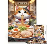 Cartoon Cat Eating Ramen Restaurant 1000 Piece Jigsaw Puzzle for Teenagers Brain Teasing Mindful Leisure Smooth Edges Chic Xmas Gift (38x26cm)