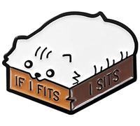 Cartoon Cat Enamel English Letter If I Fits I Sits Brooch Pin Collar Badge Decor for Clothing Bags Backpacks Jackets Hat DIY, Silver Pearl, other gemstones