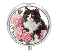 Cartoon Cat Flower Pill Case Box with 3 Compartment Medicine Vitamin Organizer for Purse Pocket 5x5cm