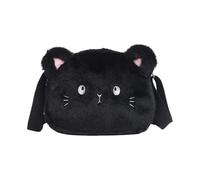 Cartoon Cat Girls Crossbody Bags Cute Soft Plush Messenger Shoulder Bag Winter Pouch Animal Shape Furry Coin Purse Black