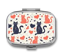 Cartoon Cat Heart Pill Case Box with 2 Compartment Medicine Vitamin Organizer for Purse Pocket 5.5x4cm
