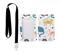 Cartoon Cat ID Badge Holder with Black Lanyard, Photo ID Card Holder, Vertical Name Badges Protector for Paramedic, Vertical Cards Protector for Office, Delivery Driver Accessories Nurse Essentials