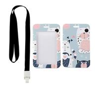 Cartoon Cat ID Card Holders with Black Lanyard, ID Badge Holders with Neck Lanyard, Vertical Cards Protector for Nurse, Vertical Cards Protector for Work, Bus Driver Accessories Nurse Accessories