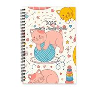 Cartoon Cat Journal 2026 A5 To Do List Notebook Daily Journal 2026 Diary for Men Diary for University Student Week To View Monthly Year Planner with Dotted Line Note Page Slim