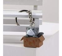 Cartoon Cat Keychains,Kitten Box Keyrings,Cute Little Cat Box Keychain,Lovely Animal Backpack Pendant,Small Key Hodler(grey)