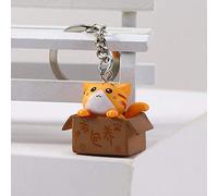 Cartoon Cat Keychains,Kitten Box Keyrings,Cute Little Cat Box Keychain,Lovely Animal Backpack Pendant,Small Key Hodler(yellow)