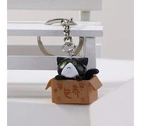 Cartoon Cat Keychains,Kitten Box Keyrings,Cute Little Cat Box Keychain,Lovely Animal Backpack Pendant,Small Key Hodler(black)