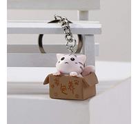 Cartoon Cat Keychains,Kitten Box Keyrings,Cute Little Cat Box Keychain,Lovely Animal Backpack Pendant,Small Key Hodler(white)
