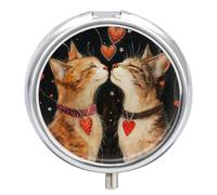 Cartoon Cat Kiss Pill Case Box with 3 Compartment Medicine Vitamin Organizer for Purse Pocket 5x5cm