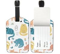 Cartoon Cat Luggage Tags, Pu Leather Mr and Mrs Luggage Tags with Privacy Protection Cover, Creative Tag Bags Label Suitcase Identifier, Men Women Holiday Accessories, Mens Valentines Gifts