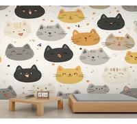 Cartoon Cat Mural Cute Cat Faces Wall Mural Cartoon Animal Children's Murals Girls Bedroom Wallpaper Large Customizable Murals for Living Room Dining Room 100 x 70 cm