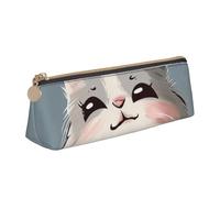 Cartoon cat Print Printed Leather Pencil Case Triangle Pen Pencil Pouch Office Large Pencil Bag Stationery Box for Men Women Teens Students