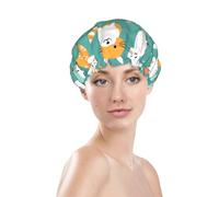 Cartoon Cat Print Shower Cap, Waterproof Reusable Bath Caps For Women Hair, Double Layers Elastic Shower Hat Hair Protection