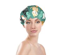 Cartoon Cat Print Shower Cap, Waterproof Reusable Bath Caps For Women Hair, Double Layers Elastic Shower Hat Hair Protection