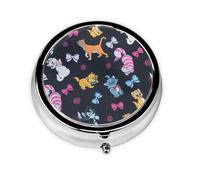 Cartoon Cat Print Stylish Round Pill Box - Mini Travel Companion for Your Medication