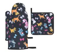 Cartoon Cat Printed Oven Mitts And Pot Holders Non Slip Silicone Oven Mitts For Grilling/Cooking/Baking/Bbq,Christmas Oven Gloves