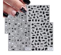 Cartoon Cat & Puppy Nail Stickers - Cute Bear Turtle Fish Ladybug Self-Adhesive Nail Art Decals, Safe Non- Eco-Friendly Designs, Easy to Apply, DIY Decorations for Parties 4 Sheets