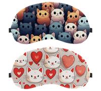 Cartoon Cat Red Love Heart 2-Pack Eye Patch and Eye Masks Set, Light-Blocking, Soft, Breathable Sleep Mask Kit