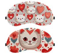 Cartoon Cat Red Love Hearts Flower 2-Pack Light-Blocking Soft Breathable Sleep Mask Eye Patch Eye Cover