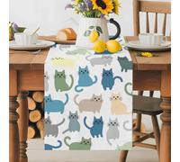 Cartoon Cat Seamless Table Runner 70 Inches Long,Table Runners Kitchen Dining Tables Decoration for Home Party Decor, Funny Animal on White Tables Runner Wedding Dresser Scarf