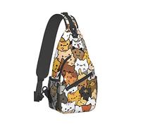 Cartoon Cat Sling Bag Travel Crossbody Backpack Chest Hiking Bags Casual Shoulder Daypack for Women Men with Strap Lightweight Outdoor Sport Climbing Runners