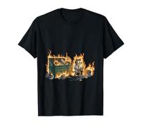 Cartoon Cat Surrounded by Dumpster Fire Energy T-Shirt