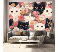 Cartoon Cat Tapestry, Flower Animals Wall Tapestry, Bedroom Dorm Room Decorative Tapestries, Pink 180 X 230 Cm,Suitable For Beach Towels, Yoga Mats, Holiday Party Decorations
