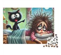 Cartoon Cat Tired Woman Jigsaw Puzzle for Adults 1000 Piece Jigsaw Puzzle Paper Relaxation 52x38cm/1000pcs