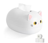 Cartoon Cat Tissue Box, Plastic Cartoon Facial Tissue Box Cover Holder Lovely Napkin Box, Tissue Dispenser Box for Bathroom Vanity Countertops, Bedroom Dressers(white)