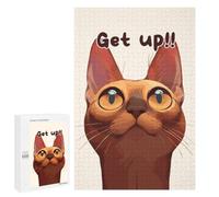 Cartoon Cat with 'Get Up!!' Text Puzzle for Adults, 1000 PCS, Illustrated Jigsaw Edition, An Engaging Indoor Activity for Quiet Evenings