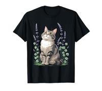 Cartoon Cat with Lavender and Clover T-Shirt
