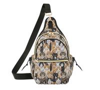 Cartoon Cats Black Brown Modern Art Painting Chest Bag Vivid Print Weekend Trip