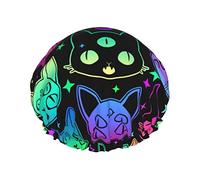 Cartoon Cats Bright Seamless Waterproof Shower Cap,Elastic Bathing Hair Cap Environmental Protection Hair Bath Caps, Double WaterproofBathing Shower Hat