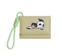 Cartoon Cats Character Flat Wallet Abrasion Coin Purse Quick Access Card Slots Portable Wristlet Styles PU Leather Cats Print Wallet, Light Green, Mass Beauty