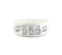 Cartoon Cats Pet Bowl - Cat Doodle Artwork Small Ceramic Food/Water Bowl - White Feeding Dish/Gift for Cat Owners