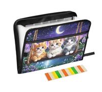 Cartoon Cats Starry Moon Purple Floral Expanding File Folder 13 Pockets Accordion File Organiser Folders for Paperwork A4 Storage Portable Document Organiser Filing Wallet