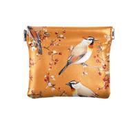 Cartoon Cedar Waxwing Birds Orange Women's Leather Coin Purse Wallet Fancy Jewelry Organizer for Women Travel, cartoon Cedar Waxwing birds Orange, One Size, Print Art